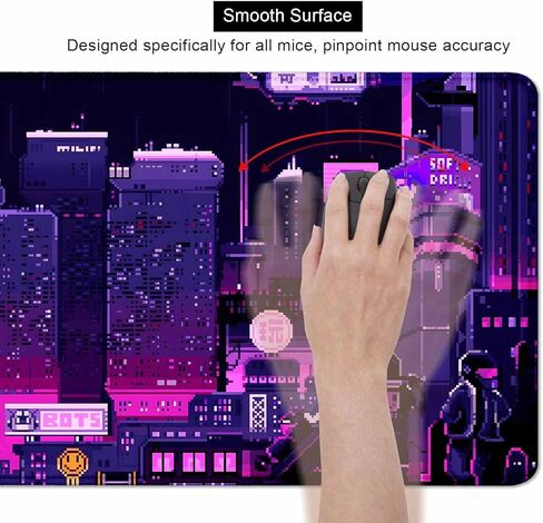 لوحة ماوس كبيرة باللون الأرجواني للرسوم المتحركة اليابانية للمكتب، لوحة مكتب فنية بكسل شارع نيون طوكيو، لوحة ماوس ألعاب كبيرة مقاس XXL، سجادة مكتب Skyline City، 35.4 × 15.7 بوصة، Retro Vaporwave in Kuwait