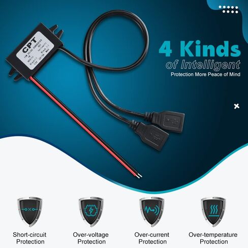 محول EXTRACTME DC 12 فولت إلى 5 فولت 3 أمبير 15 واط تيار مستمر USB وحدة محول باك، تيار مستمر إلى منظم تيار مستمر محول طاقة السيارة مع 2 محول طاقة مخرج USB in Kuwait