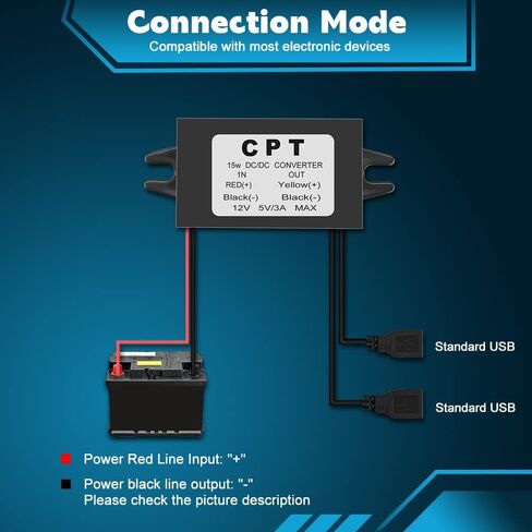 محول EXTRACTME DC 12 فولت إلى 5 فولت 3 أمبير 15 واط تيار مستمر USB وحدة محول باك، تيار مستمر إلى منظم تيار مستمر محول طاقة السيارة مع 2 محول طاقة مخرج USB in Kuwait