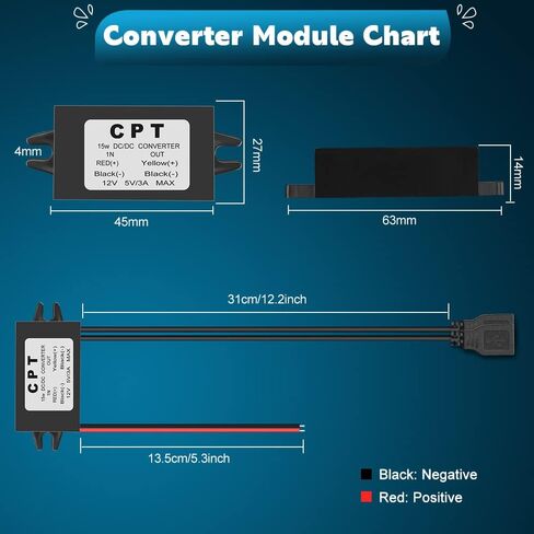 محول EXTRACTME DC 12 فولت إلى 5 فولت 3 أمبير 15 واط تيار مستمر USB وحدة محول باك، تيار مستمر إلى منظم تيار مستمر محول طاقة السيارة مع 2 محول طاقة مخرج USB in Kuwait