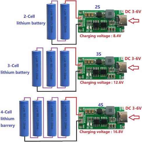 Adeept Type-C USB-C 2S 2A 18650 21700 3.7V Lithium Battery Charge Module Charging Board Step-Up Boost Li-Po Polymer USB C to 8.4V - 2PCS in Saudi Arabia