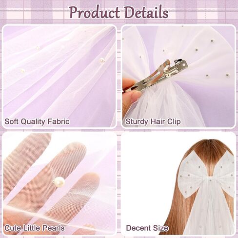 Wedding Bow-Knot Veil White Pearl Hair Clip Bridal Veils Bachelorette Party Hair Accessories for Women and Girls Bridal Shower Gift in Kuwait