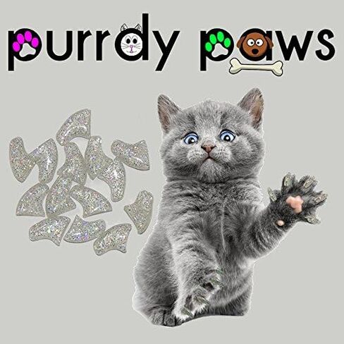 Purrdy Paws 6 Month Supply Soft Nail Caps for Cats Silver Holographic Glitter Large - Extra Adhesives in Saudi Arabia
