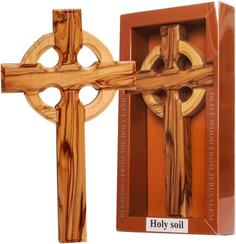 Carved Celtic Irish Wall Cross Bible Olive Wood Handmade from Holy Land Jesus Jerusalem Blessed Christian Souvenir Gift Decor Ornament 6,5" in Saudi Arabia