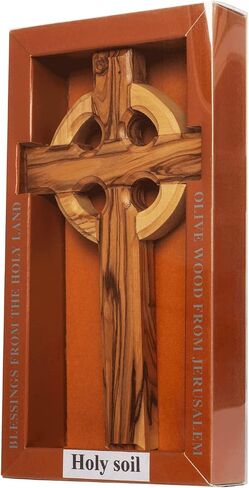 Carved Celtic Irish Wall Cross Bible Olive Wood Handmade from Holy Land Jesus Jerusalem Blessed Christian Souvenir Gift Decor Ornament 6,5" in Saudi Arabia