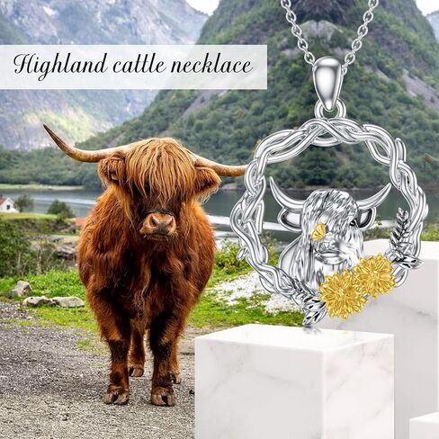 LONAGO Highland Cow Necklace Silver Cow Pendant Necklace with Sunflower Gift for Women Girl in Kuwait