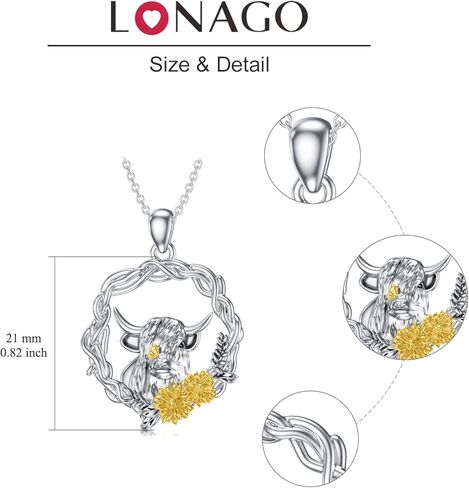 LONAGO Highland Cow Necklace Silver Cow Pendant Necklace with Sunflower Gift for Women Girl in Kuwait
