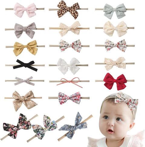 20PCS Baby Headbands Baby Girls Bows Hairbands Soft Nylon Elastic Handmade Baby Bows Hair Accessories for Newborns Infants Toddlers and Kids (A) in Kuwait