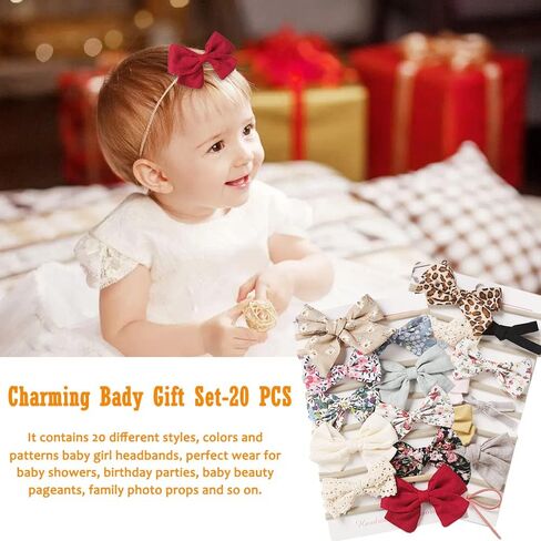 20PCS Baby Headbands Baby Girls Bows Hairbands Soft Nylon Elastic Handmade Baby Bows Hair Accessories for Newborns Infants Toddlers and Kids (A) in Kuwait