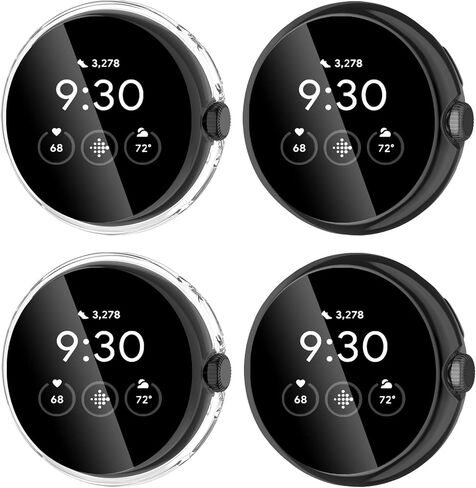 [4 Pack] Case for Google Pixel Watch Screen Protector, Soft TPU Full Around Protective Cover Bumper Google Pixel Watch Accessories (Black/Rose Gold/Rose Pink/Silver) in Saudi Arabia