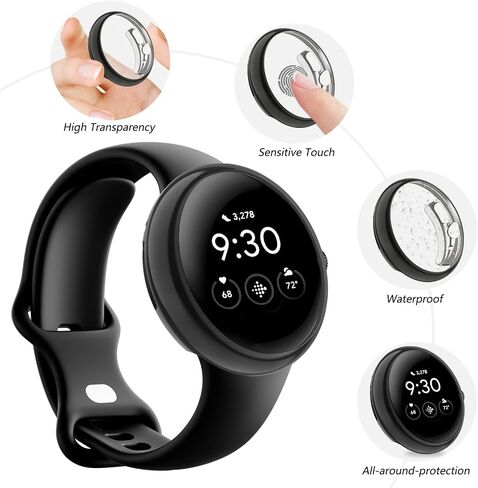 [4 Pack] Case for Google Pixel Watch Screen Protector, Soft TPU Full Around Protective Cover Bumper Google Pixel Watch Accessories (Black/Rose Gold/Rose Pink/Silver) in Saudi Arabia