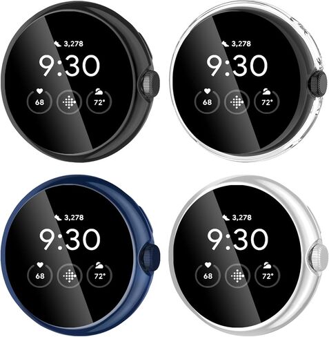 [4 Pack] Case for Google Pixel Watch Screen Protector, Soft TPU Full Around Protective Cover Bumper Google Pixel Watch Accessories (Black/Rose Gold/Rose Pink/Silver) in Saudi Arabia