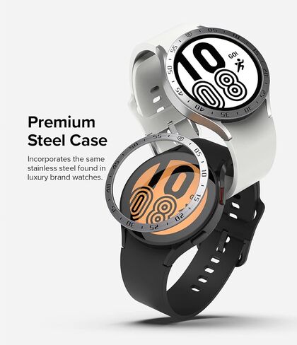 تصميم Ringke Bezel متوافق مع ساعة Samsung Galaxy Watch 5 44 مم وGalaxy Watch 4 (44 مم) غطاء حلقة لاصق مضاد للخدش [الفولاذ المقاوم للصدأ] - فضي [44-01] in Saudi Arabia