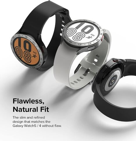 تصميم Ringke Bezel متوافق مع ساعة Samsung Galaxy Watch 5 44 مم وGalaxy Watch 4 (44 مم) غطاء حلقة لاصق مضاد للخدش [الفولاذ المقاوم للصدأ] - فضي [44-01] in Saudi Arabia