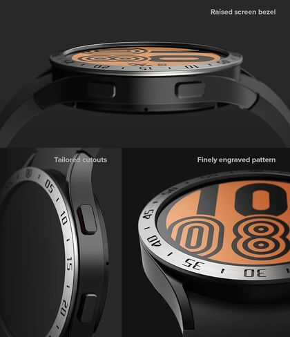 تصميم Ringke Bezel متوافق مع ساعة Samsung Galaxy Watch 5 44 مم وGalaxy Watch 4 (44 مم) غطاء حلقة لاصق مضاد للخدش [الفولاذ المقاوم للصدأ] - فضي [44-01] in Saudi Arabia