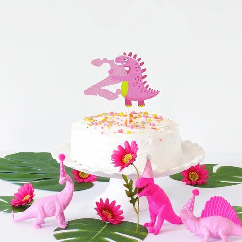 الوردي ديناصور سعيد 4th عيد ميلاد كعكة توبر، الأميرة الملكية أربعة عيد ميلاد رقم 4 فتاة ديناصور كعكة اختيار، دينو موضوع استحمام الطفل الاطفال الفتيات 4 سنوات من العمر زخارف الطرف in Kuwait
