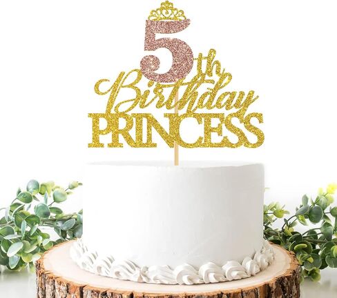 Princess 1st Birthday Cake Topper, Rose Gold Glittery Crown Sign, Reusable Cake Picks for Girls Birthday Party Favors Decor in Saudi Arabia