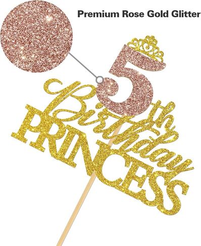 Princess 1st Birthday Cake Topper, Rose Gold Glittery Crown Sign, Reusable Cake Picks for Girls Birthday Party Favors Decor in Saudi Arabia