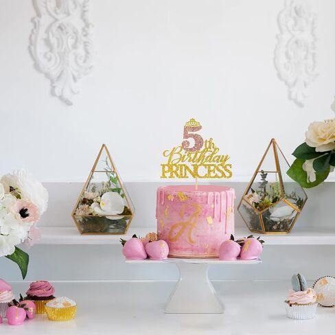 Princess 1st Birthday Cake Topper, Rose Gold Glittery Crown Sign, Reusable Cake Picks for Girls Birthday Party Favors Decor in Saudi Arabia