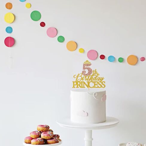 Princess 1st Birthday Cake Topper, Rose Gold Glittery Crown Sign, Reusable Cake Picks for Girls Birthday Party Favors Decor in Saudi Arabia