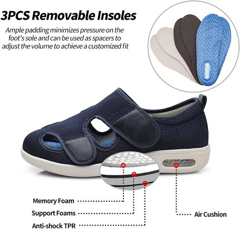 أحذية MEJORMEN النسائية ذات العرض الممتد لمرضى السكري، صنادل قابلة للتنفس للاستخدام الداخلي/الخارجي، شباشب إغلاق قابلة للتعديل لكبار السن والأقدام المتورمة in Kuwait