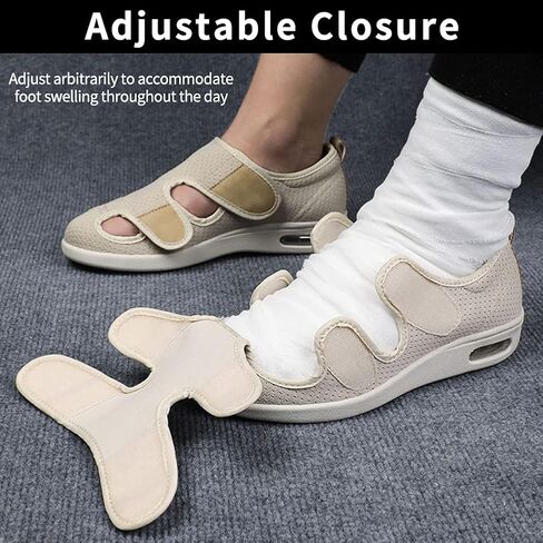 أحذية MEJORMEN النسائية ذات العرض الممتد لمرضى السكري، صنادل قابلة للتنفس للاستخدام الداخلي/الخارجي، شباشب إغلاق قابلة للتعديل لكبار السن والأقدام المتورمة in Kuwait