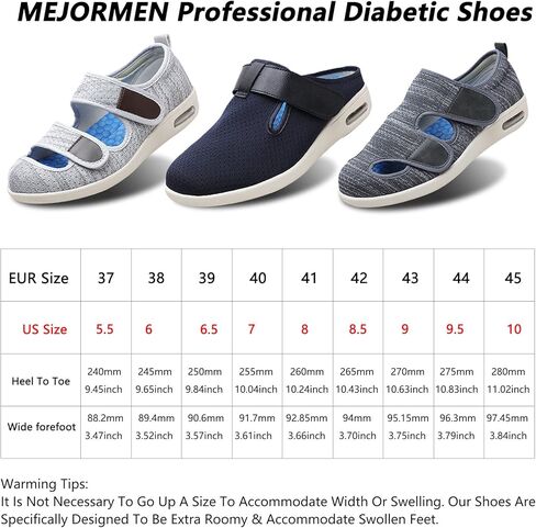 أحذية MEJORMEN النسائية ذات العرض الممتد لمرضى السكري، صنادل قابلة للتنفس للاستخدام الداخلي/الخارجي، شباشب إغلاق قابلة للتعديل لكبار السن والأقدام المتورمة in Kuwait