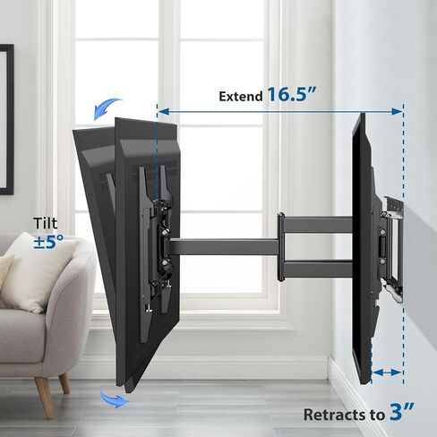 Full Motion Wall Mount for 37"-85" TVs, Swivel and Tilt Bracket with Swivel Articulating Dual Arms, Max VESA 600x400mm, 135 lbs, 16" Wood Studs in Kuwait