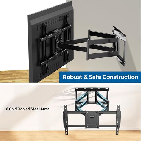 Full Motion Wall Mount for 37"-85" TVs, Swivel and Tilt Bracket with Swivel Articulating Dual Arms, Max VESA 600x400mm, 135 lbs, 16" Wood Studs in Kuwait