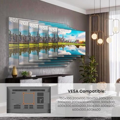 حامل جدار تلفزيون مائل من PUTORSEN لمعظم أجهزة التلفاز مقاس 37-80 بوصة، يصل وزنها إلى 165 رطلًا، إمالة 8 درجات لرؤية أفضل، حامل تلفزيون مثبت على الحائط مع قفل وإصدار سريع، بحد أقصى 600 * 400 مم، يناسب 16 بوصة/18 بوصة/24 بوصة عشيق in Kuwait