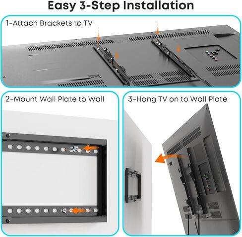 حامل جدار تلفزيون مائل من PUTORSEN لمعظم أجهزة التلفاز مقاس 37-80 بوصة، يصل وزنها إلى 165 رطلًا، إمالة 8 درجات لرؤية أفضل، حامل تلفزيون مثبت على الحائط مع قفل وإصدار سريع، بحد أقصى 600 * 400 مم، يناسب 16 بوصة/18 بوصة/24 بوصة عشيق in Kuwait