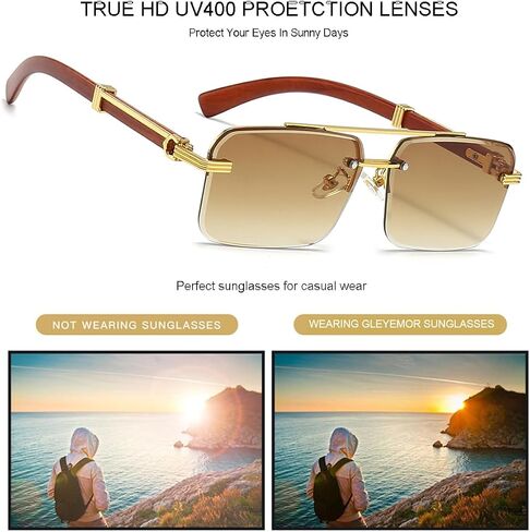 Gleyemor Mens Rimless Rectangle Sunglasses Fashion Frameless Square Glasses for Men in Kuwait