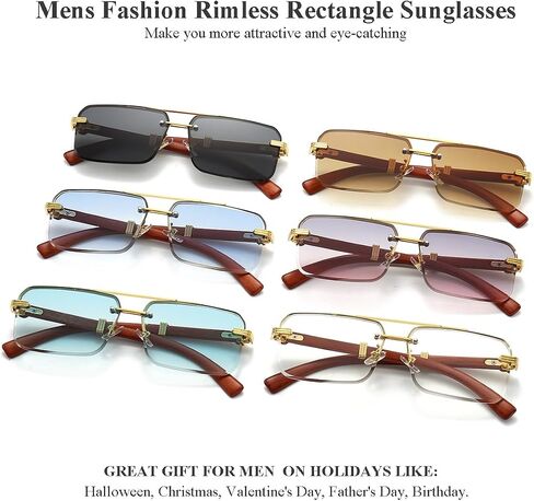 Gleyemor Mens Rimless Rectangle Sunglasses Fashion Frameless Square Glasses for Men in Kuwait