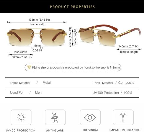 Gleyemor Mens Rimless Rectangle Sunglasses Fashion Frameless Square Glasses for Men in Kuwait