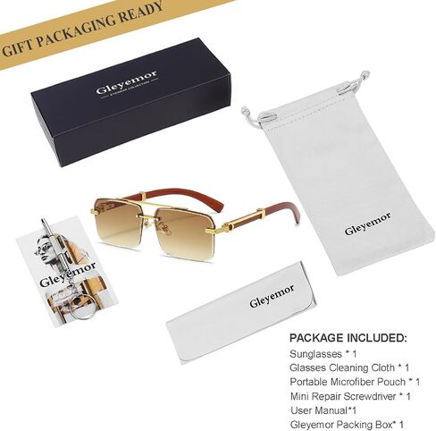 Gleyemor Mens Rimless Rectangle Sunglasses Fashion Frameless Square Glasses for Men in Kuwait
