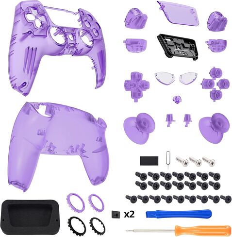 مجموعة كاملة من أزرار غطاء لوحة اللمس المعاد تصميمها من eXtremeRate Luna متوافقة مع وحدة تحكم ps5 BDM-030 BDM-040، حافظة غطاء علوي سفلي بديل أسود شفاف متوافقة مع وحدة تحكم ps5 in Saudi Arabia