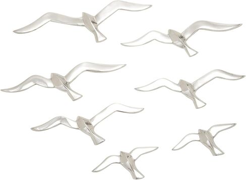 Deco 79 Aluminum Metal Bird Home Wall Decor Floating Flock of Wall Sculpture, Set of 7 Wall Art 16"W, 4"H, Silver in Saudi Arabia
