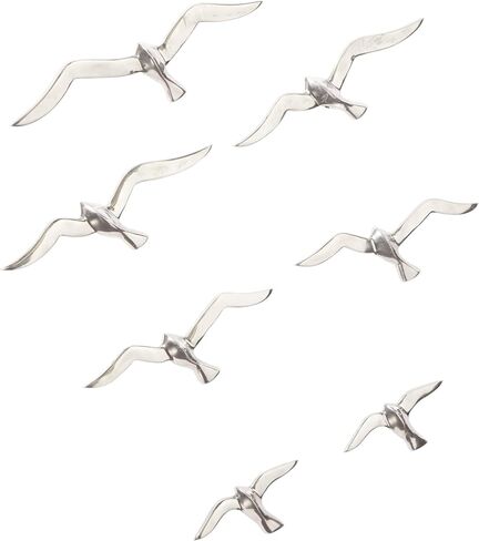 Deco 79 Aluminum Metal Bird Home Wall Decor Floating Flock of Wall Sculpture, Set of 7 Wall Art 16"W, 4"H, Silver in Saudi Arabia