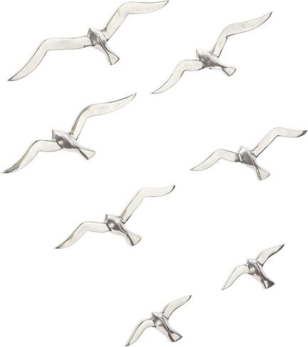 Deco 79 Aluminum Metal Bird Home Wall Decor Floating Flock of Wall Sculpture, Set of 7 Wall Art 16"W, 4"H, Silver in Saudi Arabia