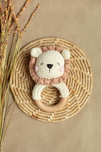 Wooden Baby Rattle - Bunny Handcrafted Newborn Toys 0-6 Months - Organic Crochet Stuffed Animal Sensory Toy for Girls & Boys - Cute Baby Shower Gift (Bunny) in Saudi Arabia
