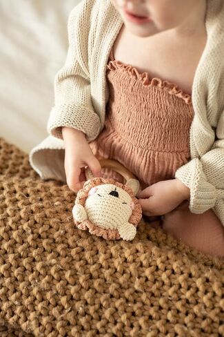 Wooden Baby Rattle - Bunny Handcrafted Newborn Toys 0-6 Months - Organic Crochet Stuffed Animal Sensory Toy for Girls & Boys - Cute Baby Shower Gift (Bunny) in Saudi Arabia