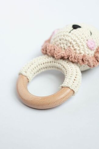 Wooden Baby Rattle - Bunny Handcrafted Newborn Toys 0-6 Months - Organic Crochet Stuffed Animal Sensory Toy for Girls & Boys - Cute Baby Shower Gift (Bunny) in Saudi Arabia