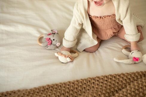 Wooden Baby Rattle - Bunny Handcrafted Newborn Toys 0-6 Months - Organic Crochet Stuffed Animal Sensory Toy for Girls & Boys - Cute Baby Shower Gift (Bunny) in Saudi Arabia