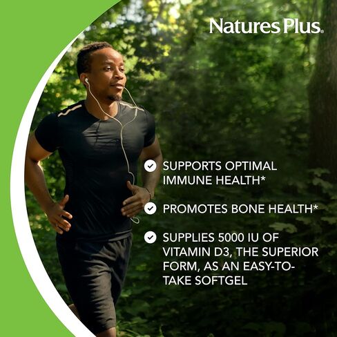 NaturesPlus Vitamin D3 ( Cholecalciferol ) - 5000 iu , 60 Softgels - Bone Health , Heart Health & Immune System Support Supplement , Bioavailable Active Form - Gluten-Free - 60 Servings in Saudi Arabia