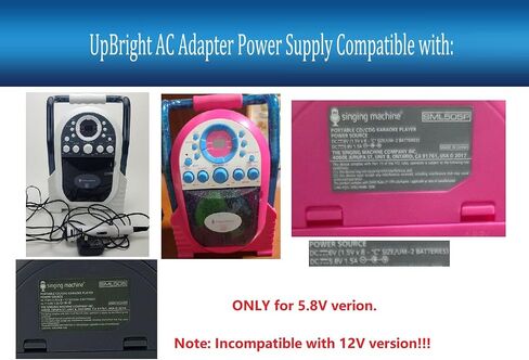 UpBright DC 5.8V 1.5A AC Adapter Compatible with The Singing Machine SML505 SML505P SML 505 P Portable CD CDG G Karaoke Player System LED Disco Light DC5.8V 6V 5.8VDC 1500mA Power Supply Cord Charger in Saudi Arabia