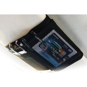 1 PC Car Sun Visor Storage Bag, Card Tickets Pen Multifunction Multiple Pockets Organizer, One-handed Holding with Elastic Band Installation, Universal for Cars Storage Accessories (Black)
