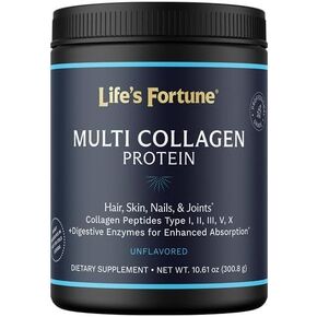Life’s Fortune Enhanced Multi Powder Collagen Peptides (Types I, II, III, V, X) Maximum Absorption, Keto Amino Acid Hydrolyzed for Hair Nail Skin Joint Health
