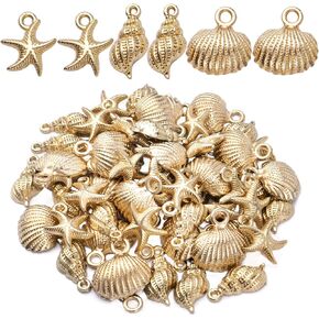 60pcs Gold Plated Shell Starfish Conch Charms Alloy Ocean Theme Pendants Sea Animals Dangle Charms for DIY Earrings Necklace Bracelet Crafts Jewelry Making Accessories
