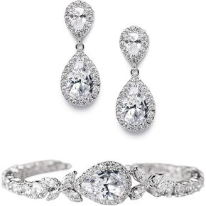 SWEETV Teardrop Wedding Bridal Earrings and Bracelets Set for Brides, Bridal Wedding Jewelry Set for Women in Kuwait