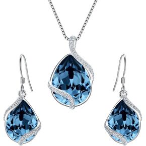 EVER FAITH 925 Sterling Silver Gift Jewelry For Women CZ Twist Teardrop Adjustable Pendant Necklace Earrings Set